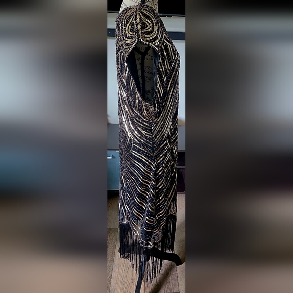 1920s Great Gatsby Flapper Plus Size Sequin Fringe Cap Sleeve Dress Vintage 2X - Picture 9 of 15